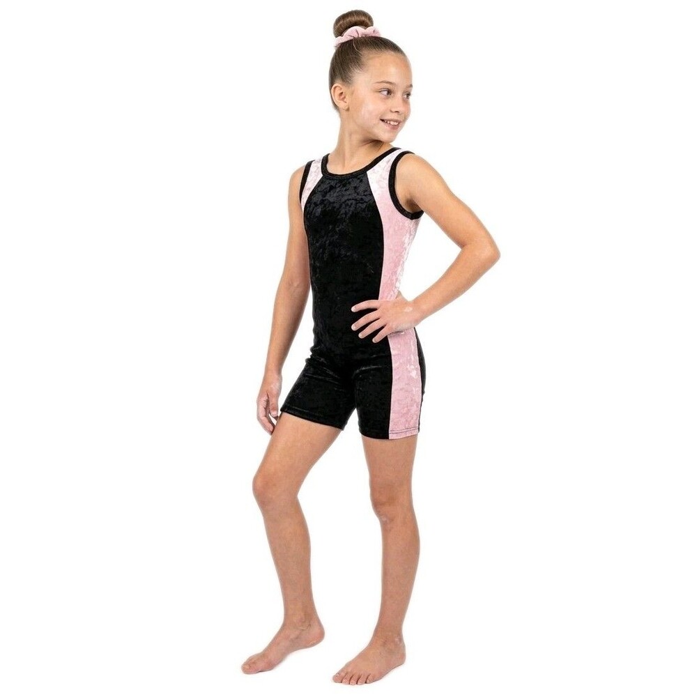 Gilda Marx VTG Black Pink Velvet Biketard Unitard Singlet Girls Size 12/14